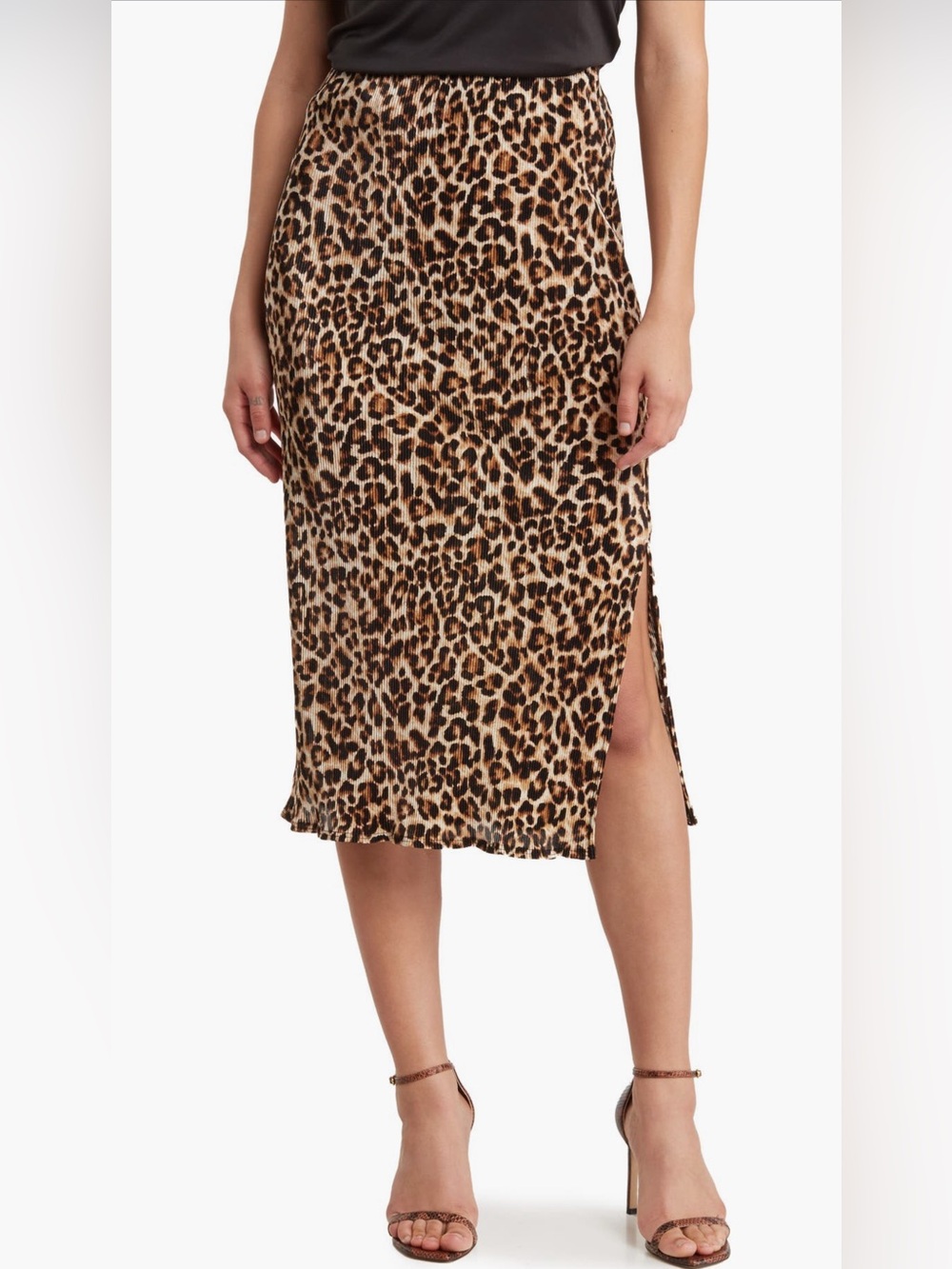 Renee C Leopard Print Midi Slip Skirt